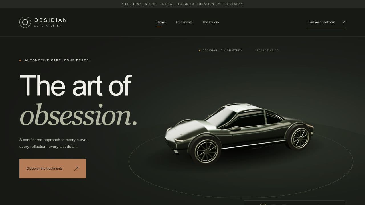 Obsidian Auto Atelier concept featuring an original three-dimensional car